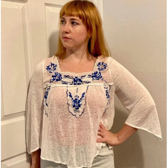 embroidered gauze top .  free people - Picture 2 of 3